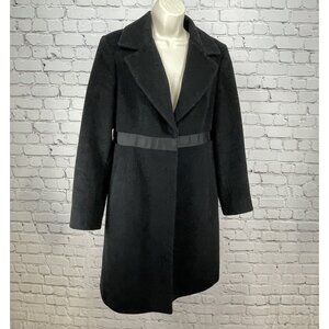 Nine West Black Wool Mohair Long Snap Collared Classic Coat Lined Pockets Size 8
